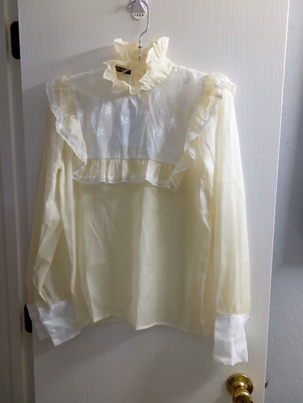 Fred Perry Ivory Sheer Ruffle Collar Blouse